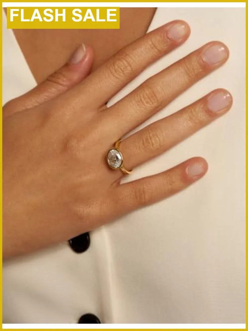 14K Gold Plated Oval Cut Cubic Zirconia Engagement Ring Bezel Set